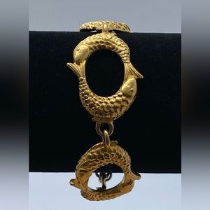 Givenchy Vintage Logo Bracelet Chunky Koi Linked Gold Tone 1980’s 7’